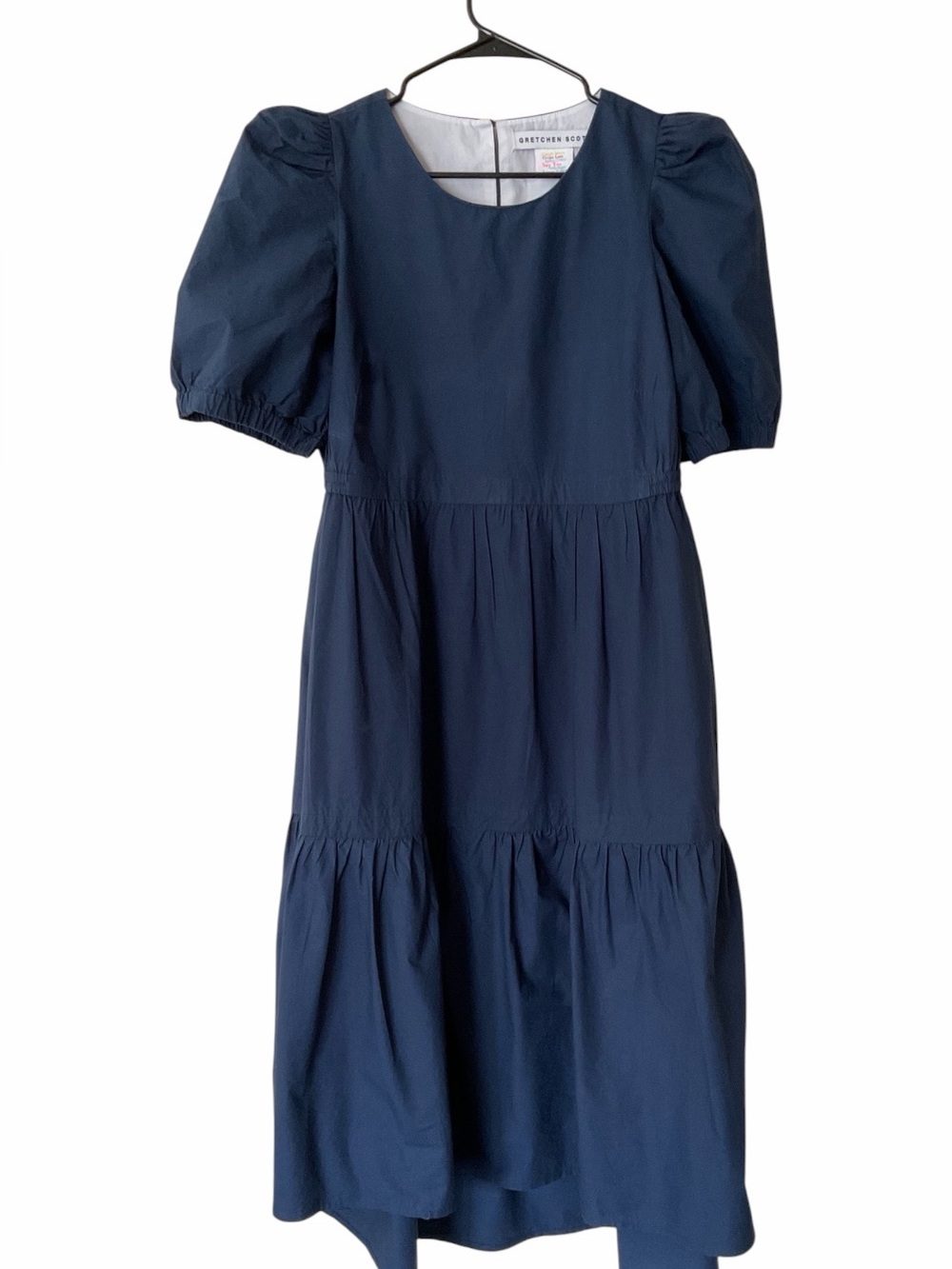 Gretchen Scott Navy Puff-Sleeve Tiered Midi Dress - Picture 2 of 8